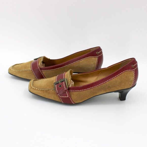 Franco Sarto Shoes - Franco Sarto Pumps Buckle Loafers Heels 10M Snip Toe Tan Red Suede Shoes
